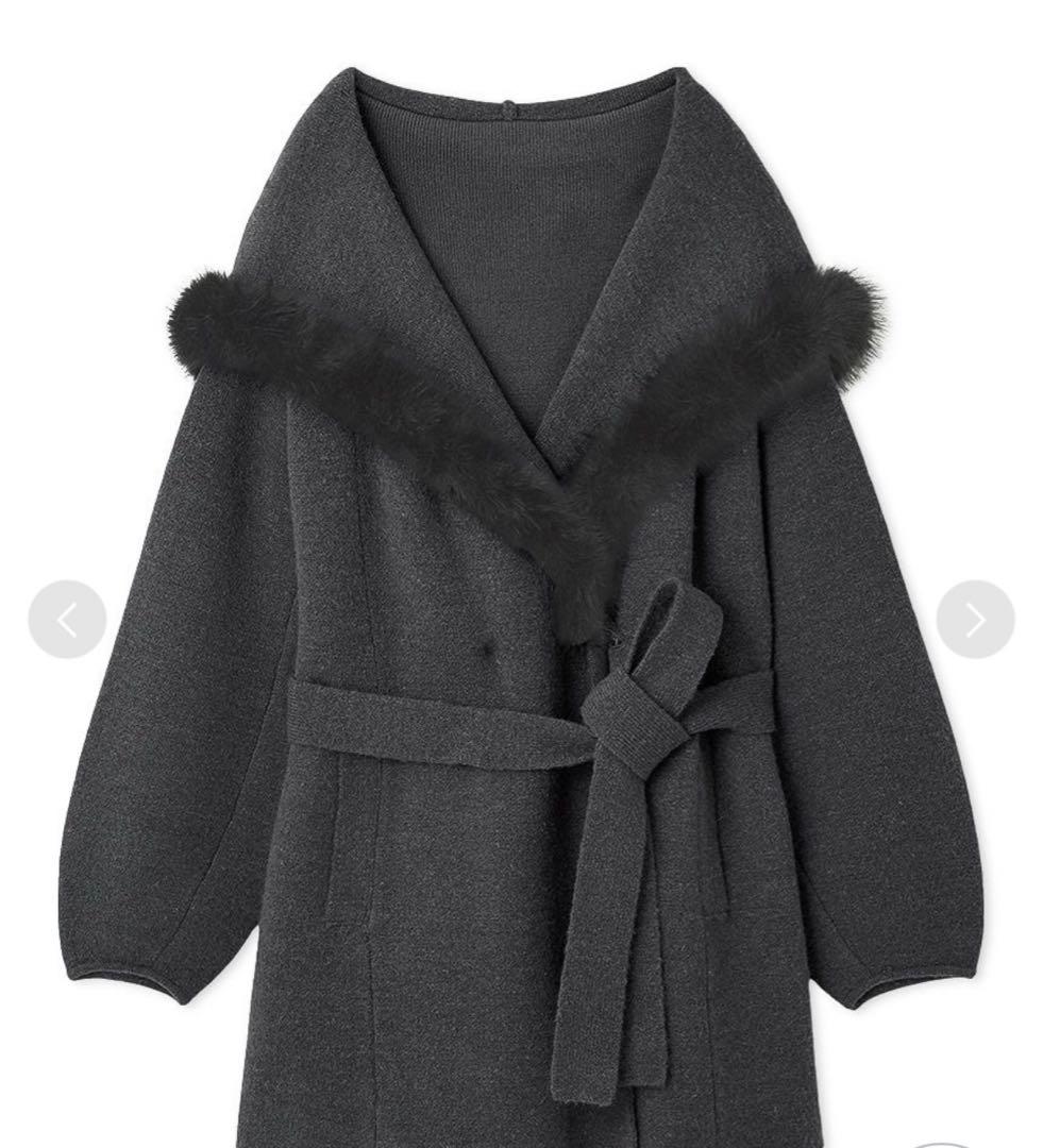 未使用に近い　スナイデル　ファーフードニットコート　GRY