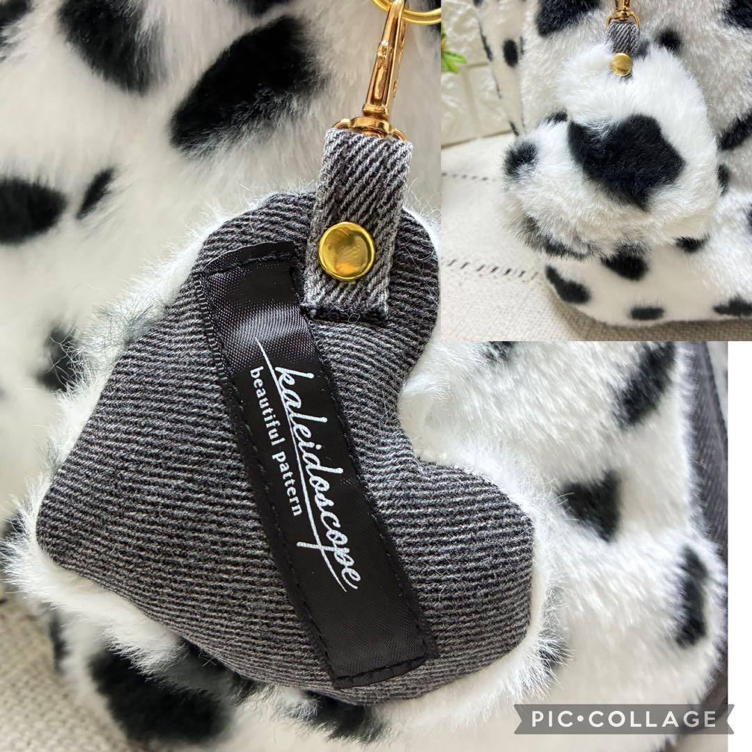 デニムリメイク　ハートのキーロック付きキューブバック　ダルメシアン柄ファー底横長