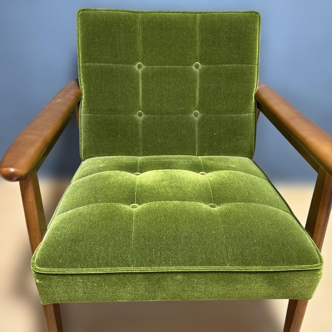 カリモク60 kチェア1人がけ　モケットグリーン【純正クッション付】