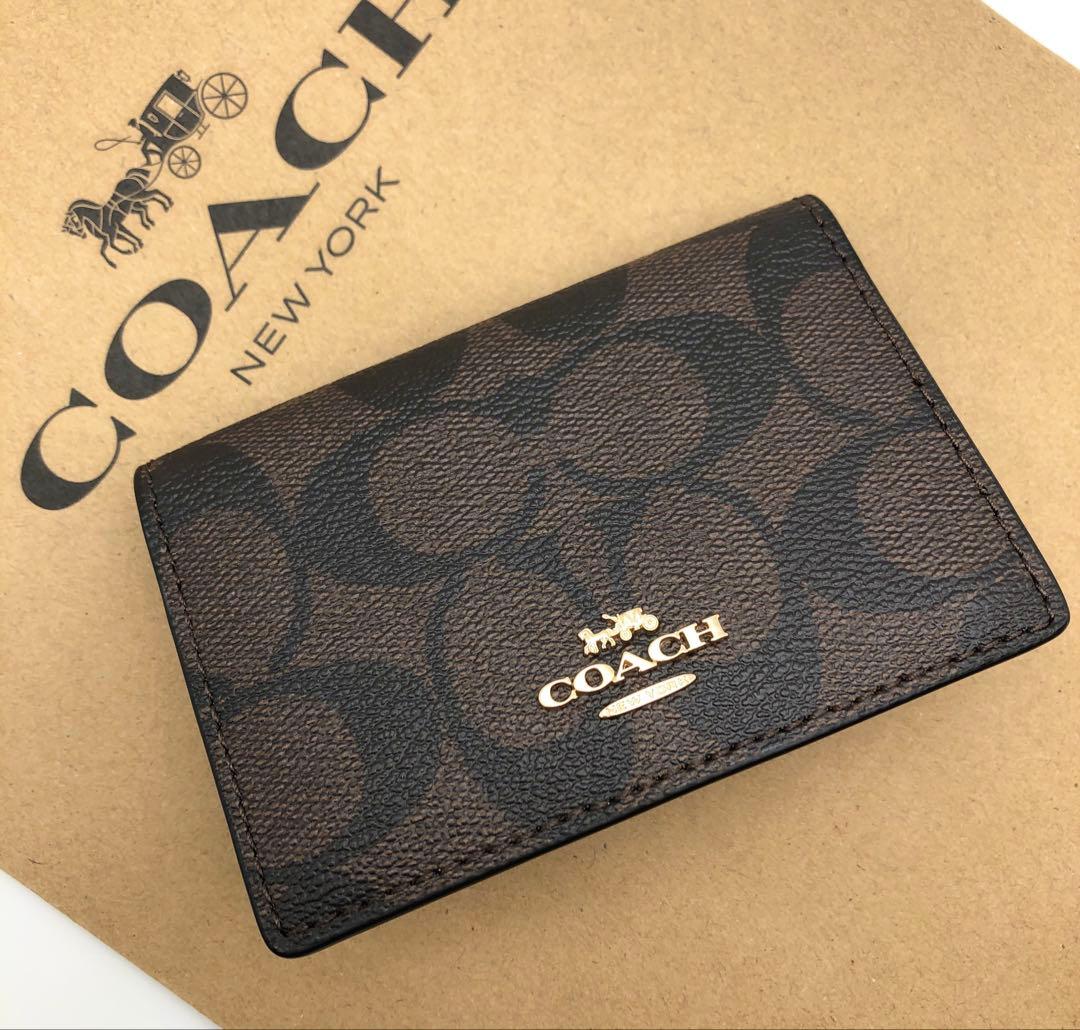【COACH☆新品】ビジネス カード ケース☆シグネチャー☆ブラック ブラウン☆