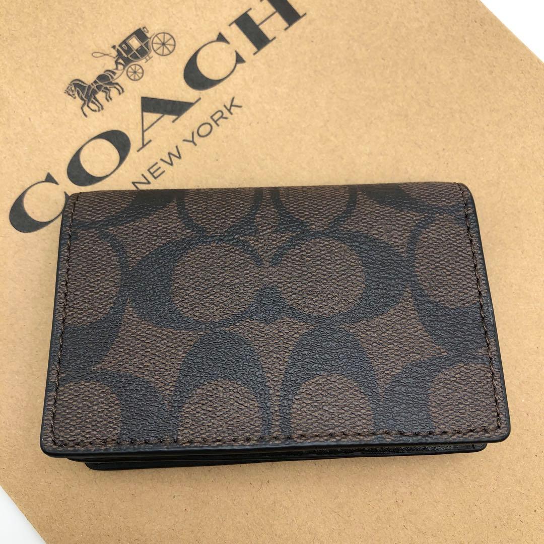 【COACH☆新品】ビジネス カード ケース☆シグネチャー☆ブラック ブラウン☆