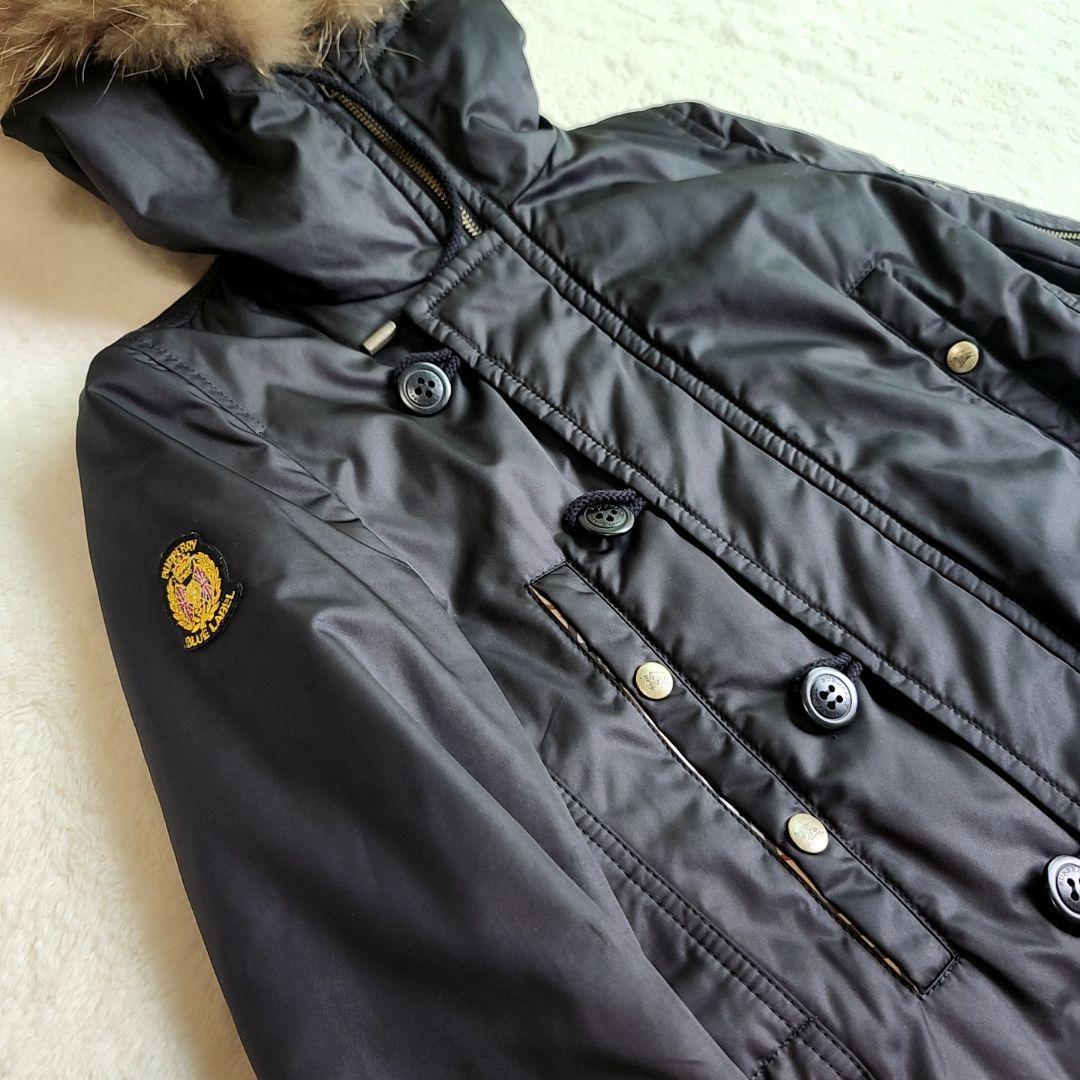 バーバリー ノバチェック裏地 モッズコート 中綿コート ラクーンファー 38