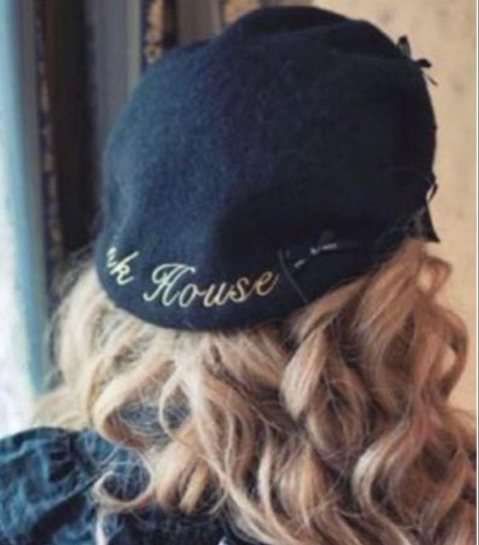 PINK HOUSE × misako&erinko ロゴ＆リボン　ベレー帽　黒