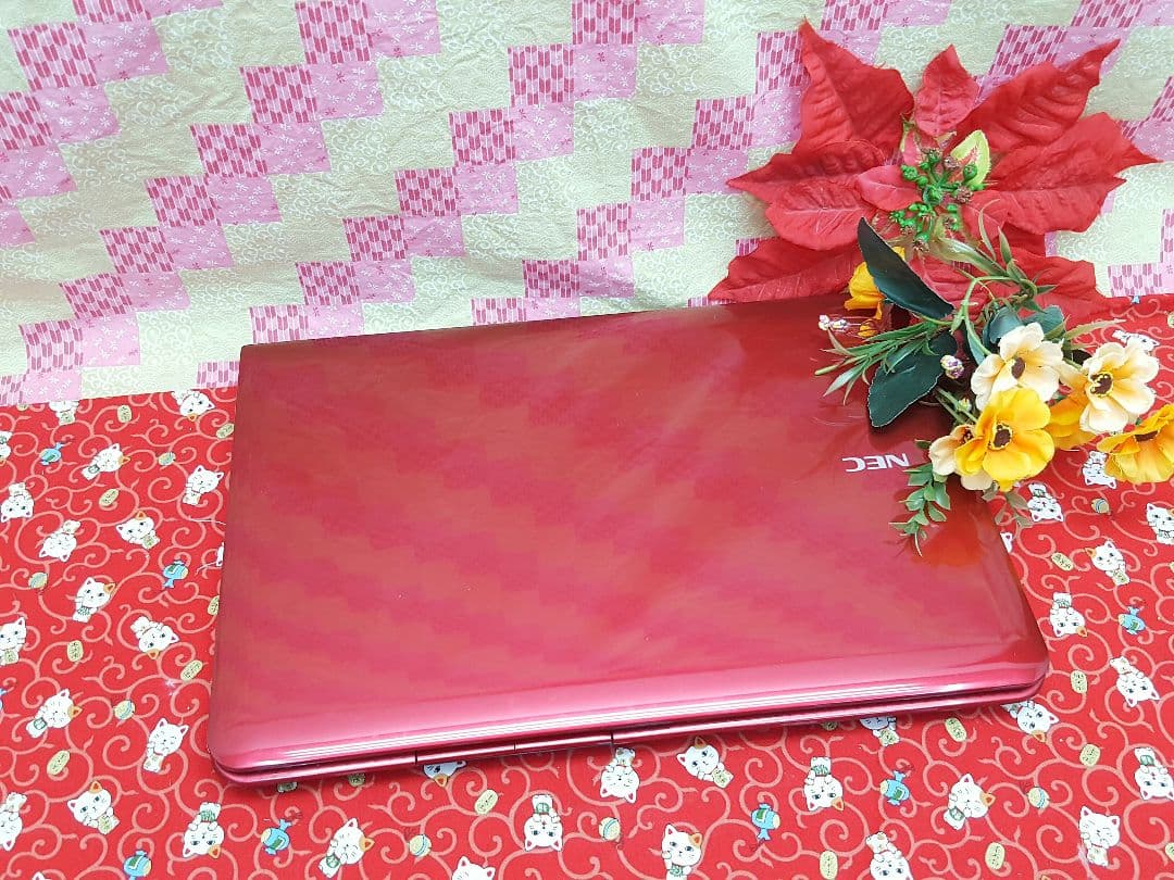 格安/Win10/美品/レッド色NEC Lavie/動画編集/オフィス/大容量