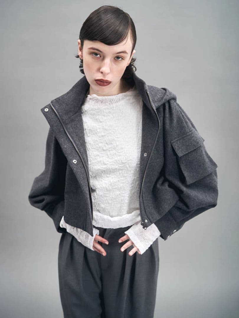 のり mecre メルトンフーディーショートブルゾン ショートコート