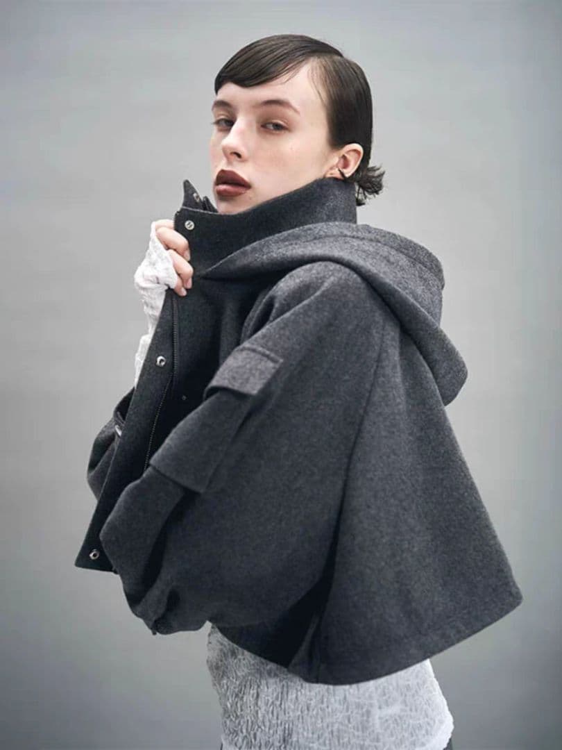 のり mecre メルトンフーディーショートブルゾン ショートコート