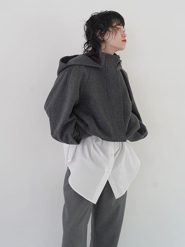 のり mecre メルトンフーディーショートブルゾン ショートコート