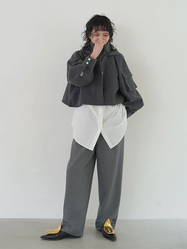 のり mecre メルトンフーディーショートブルゾン ショートコート