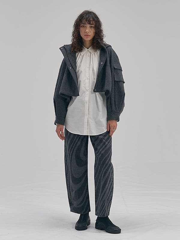 のり mecre メルトンフーディーショートブルゾン ショートコート