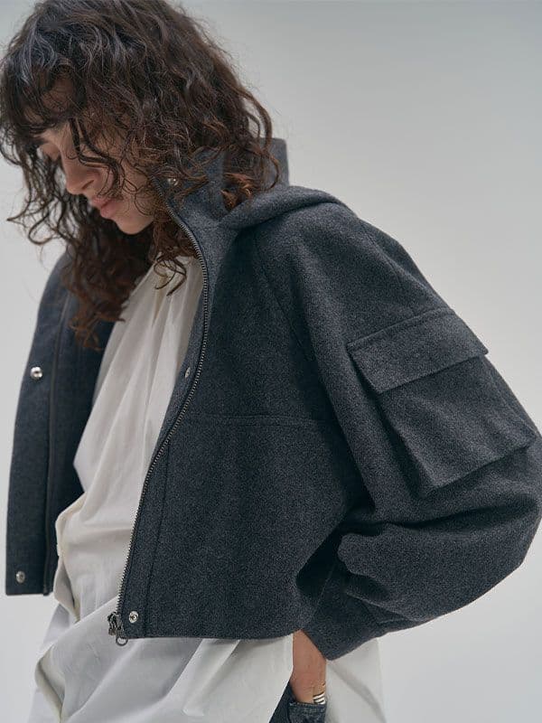 のり mecre メルトンフーディーショートブルゾン ショートコート