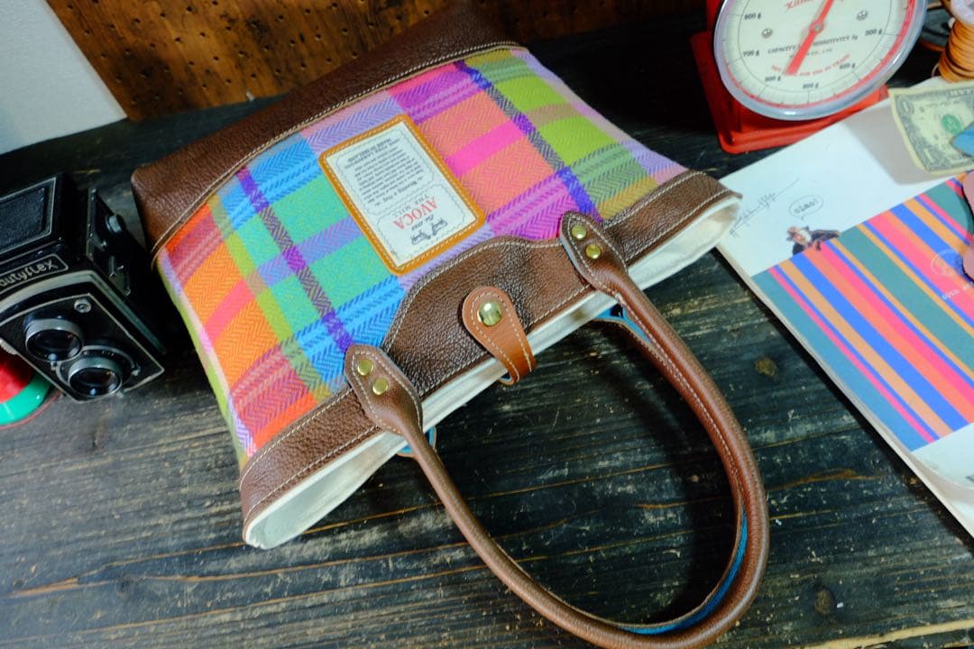 ◆AVOCAツィードとダコタシュリンクレザー牛革トートバッグ 日本製鞄