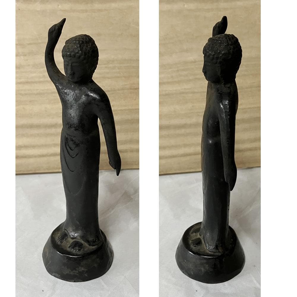 y056 古銅 誕生仏 高さ15cm 寄木台付 時代 仏像 仏教美術