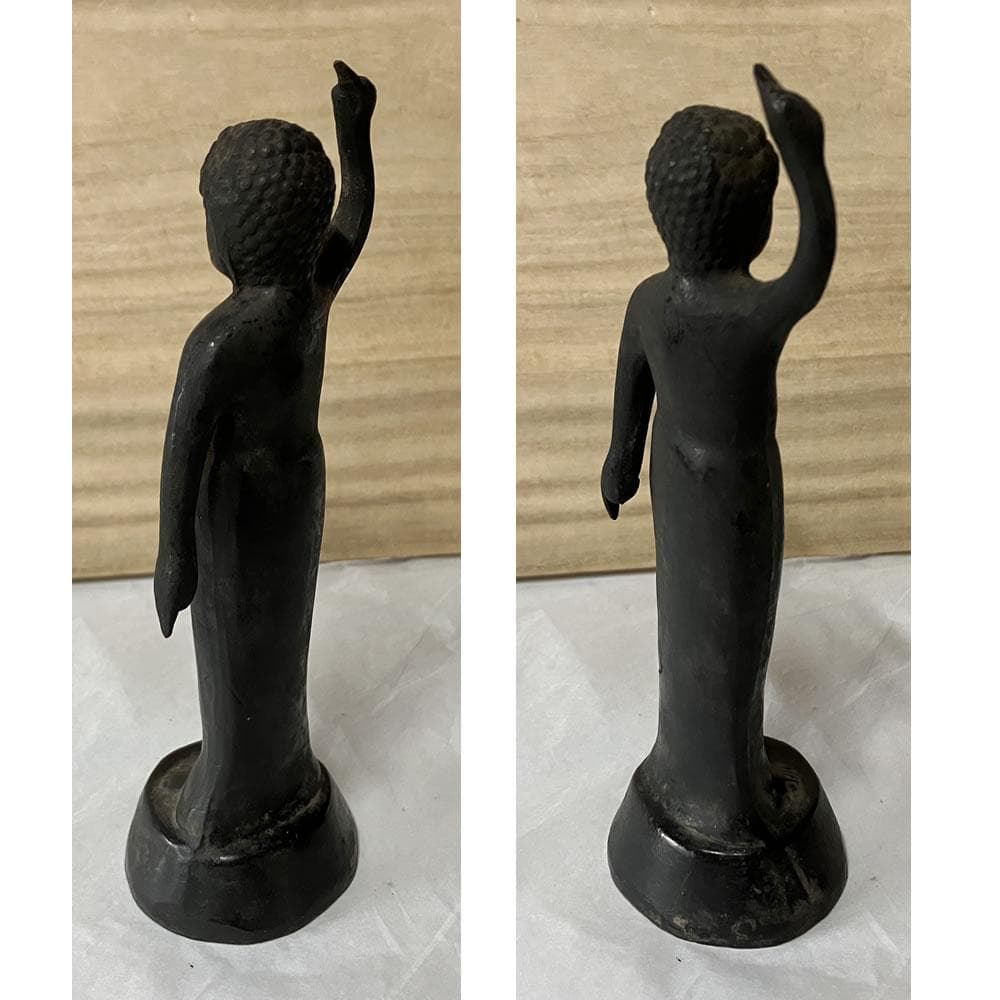 y056 古銅 誕生仏 高さ15cm 寄木台付 時代 仏像 仏教美術
