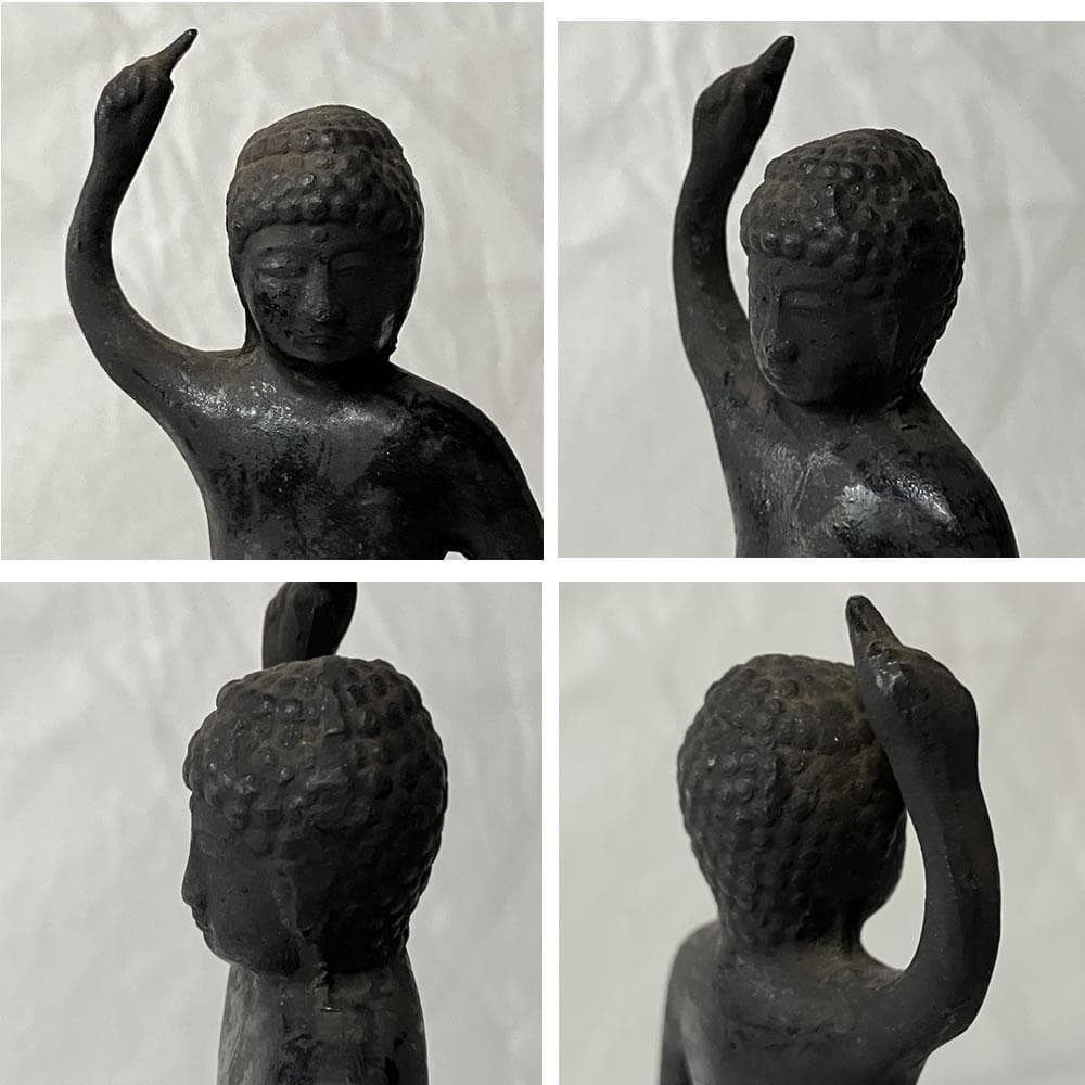 y056 古銅 誕生仏 高さ15cm 寄木台付 時代 仏像 仏教美術