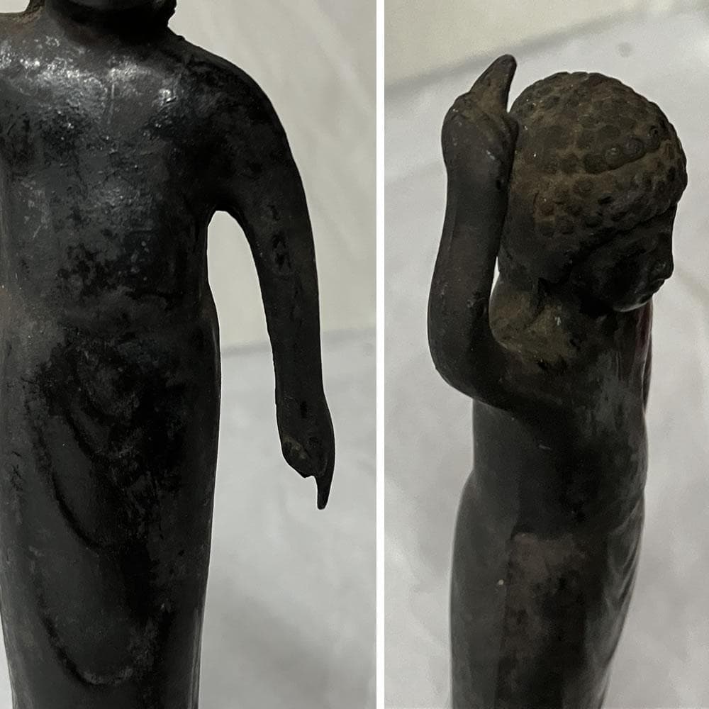 y056 古銅 誕生仏 高さ15cm 寄木台付 時代 仏像 仏教美術