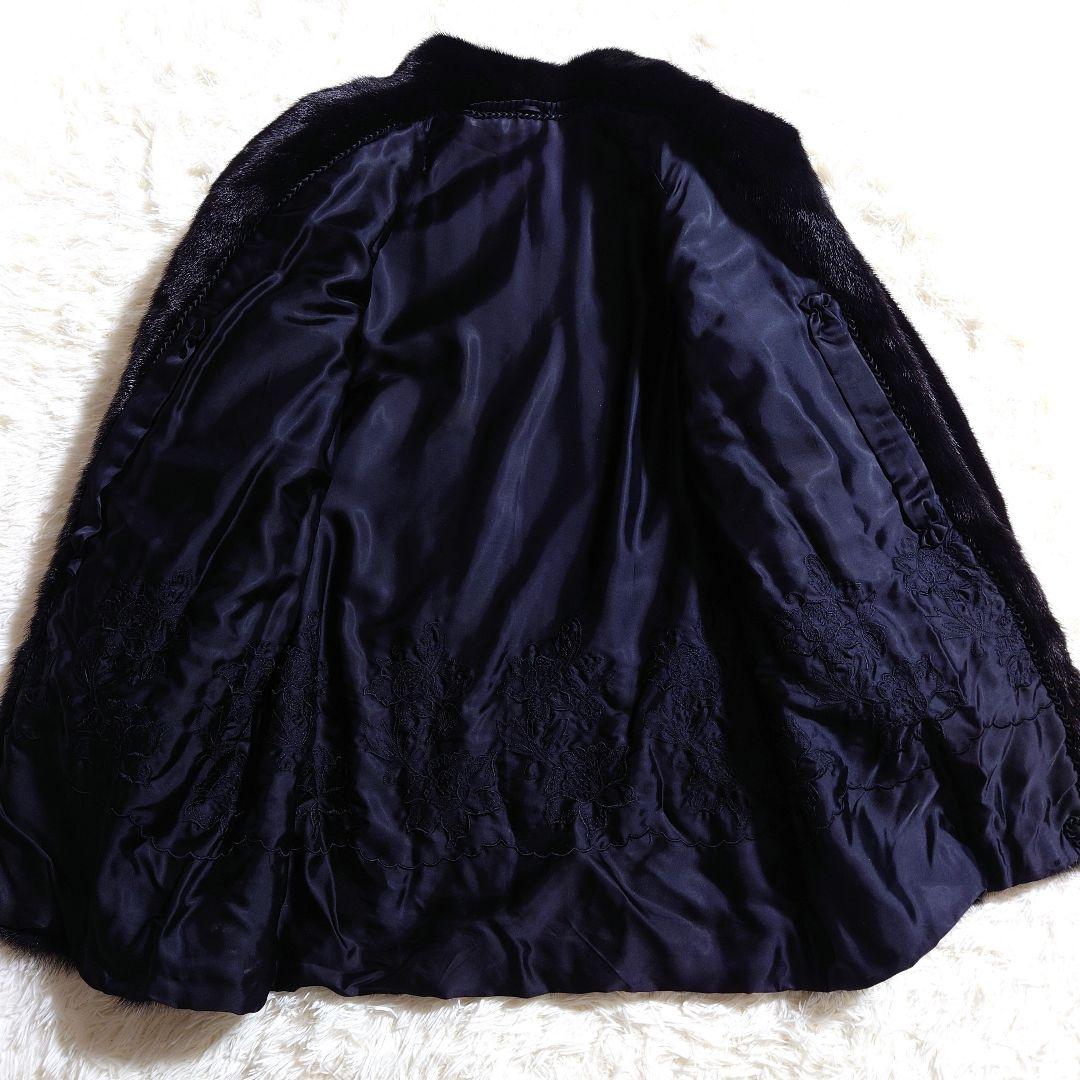 毛皮 ファーコート ブラック リアルファー ミンク系 前留め金具 リメイク素材