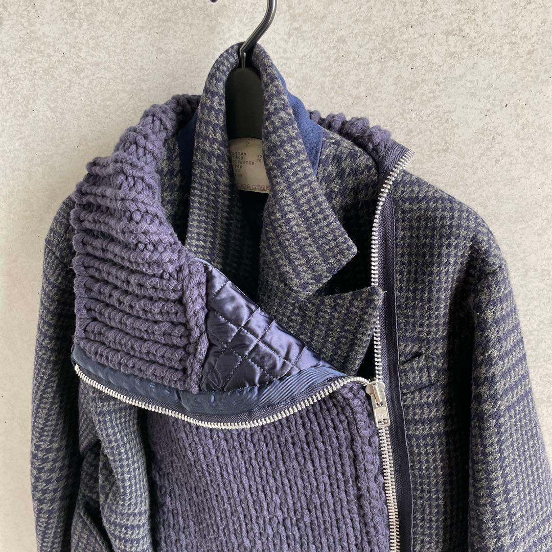 sacai サカイ ウールメルトン ニットドッキング ライダースジャケット
