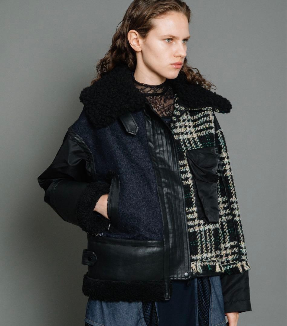 [新品]AULAAILAアウラアイラ　ツイードデニムコンビネーションブルゾン