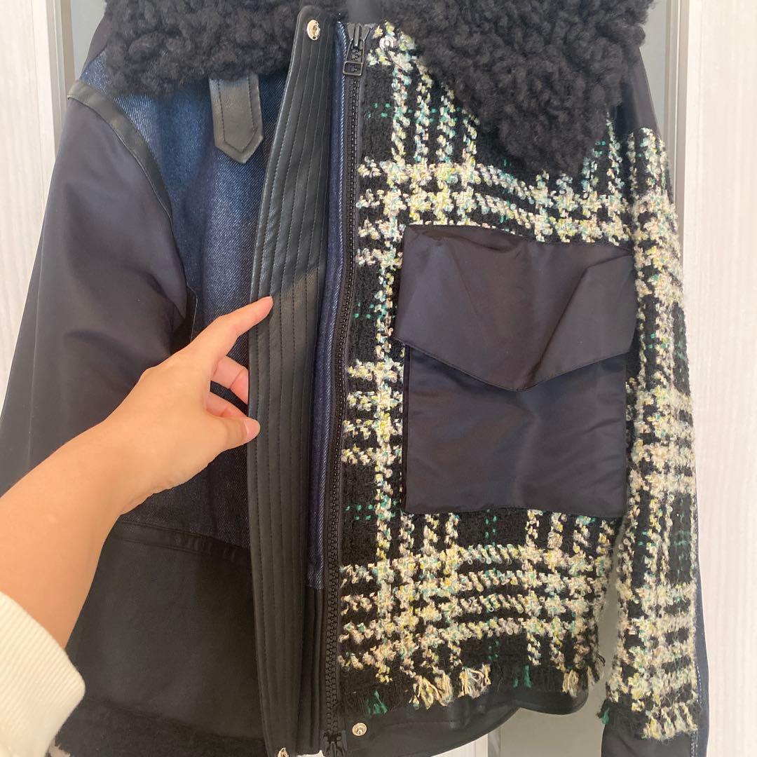 [新品]AULAAILAアウラアイラ　ツイードデニムコンビネーションブルゾン