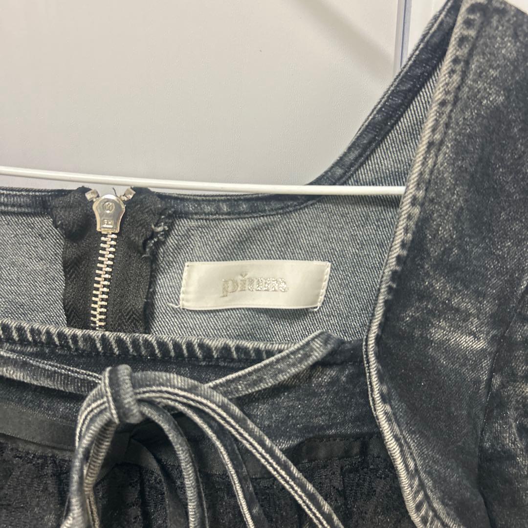 本日限り　pium ティアードフリルミニワンピース デニム 黒 ブラック