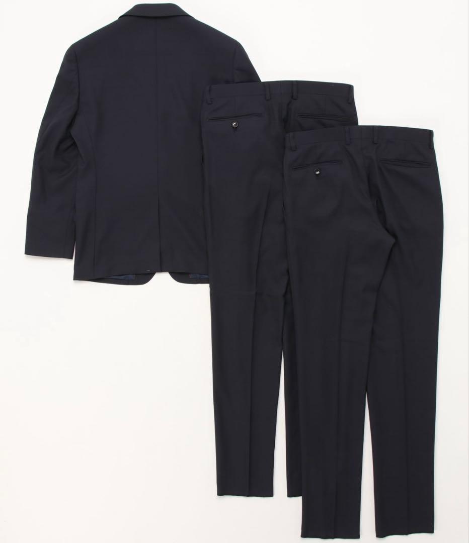 タグ付き 3点セットTAKA-Q ストレッチセットアップスーツ チェック紺