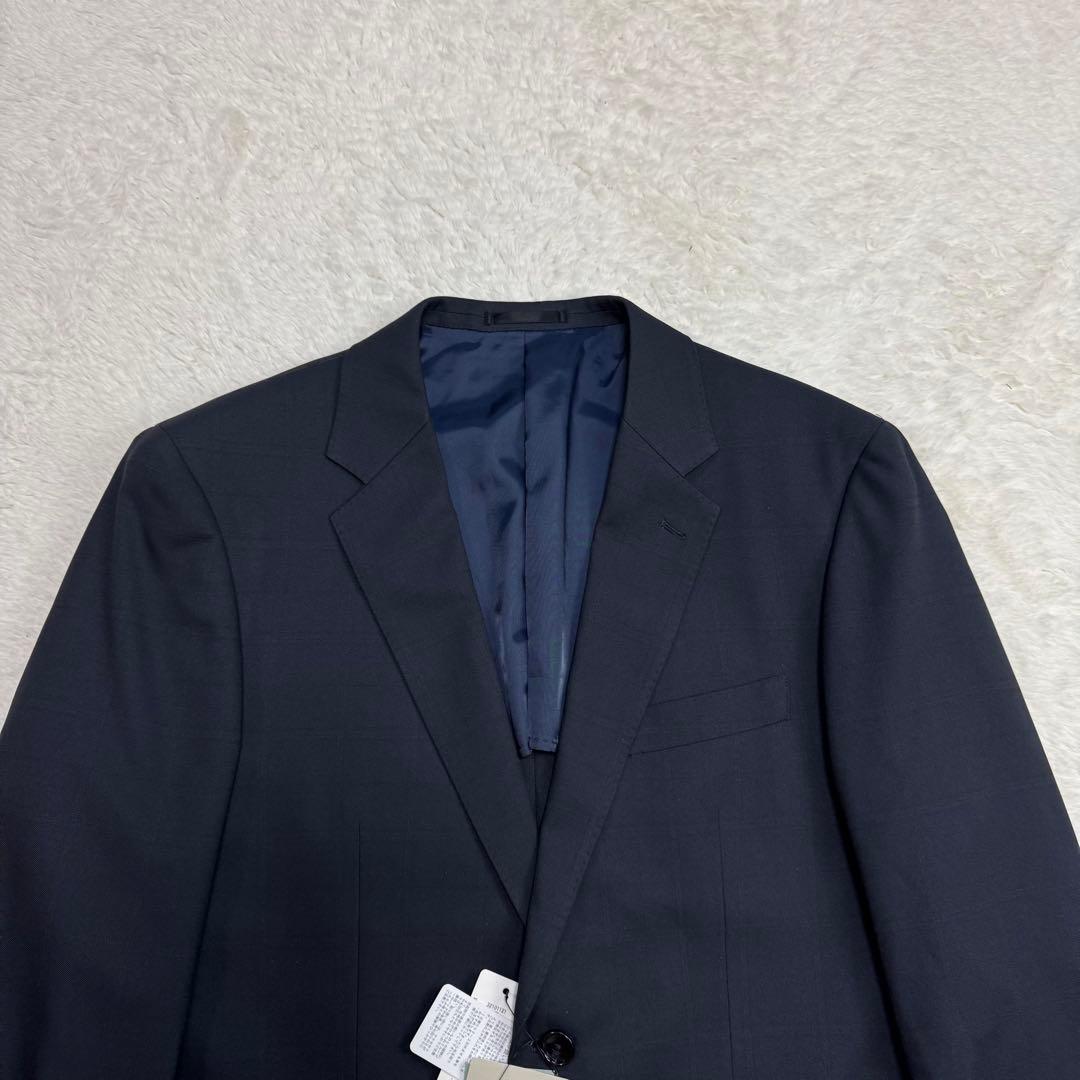 タグ付き 3点セットTAKA-Q ストレッチセットアップスーツ チェック紺