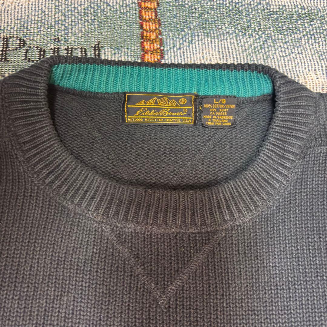1980s Eddie Bauer 黒タグ　前v ブラック　コットンニット