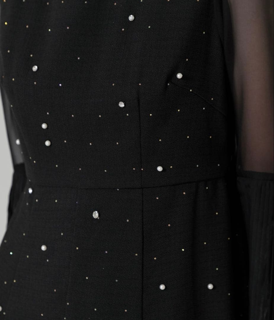 LEJA パールビジュープリーツフレアスリーブマーメイドワンピースドレス