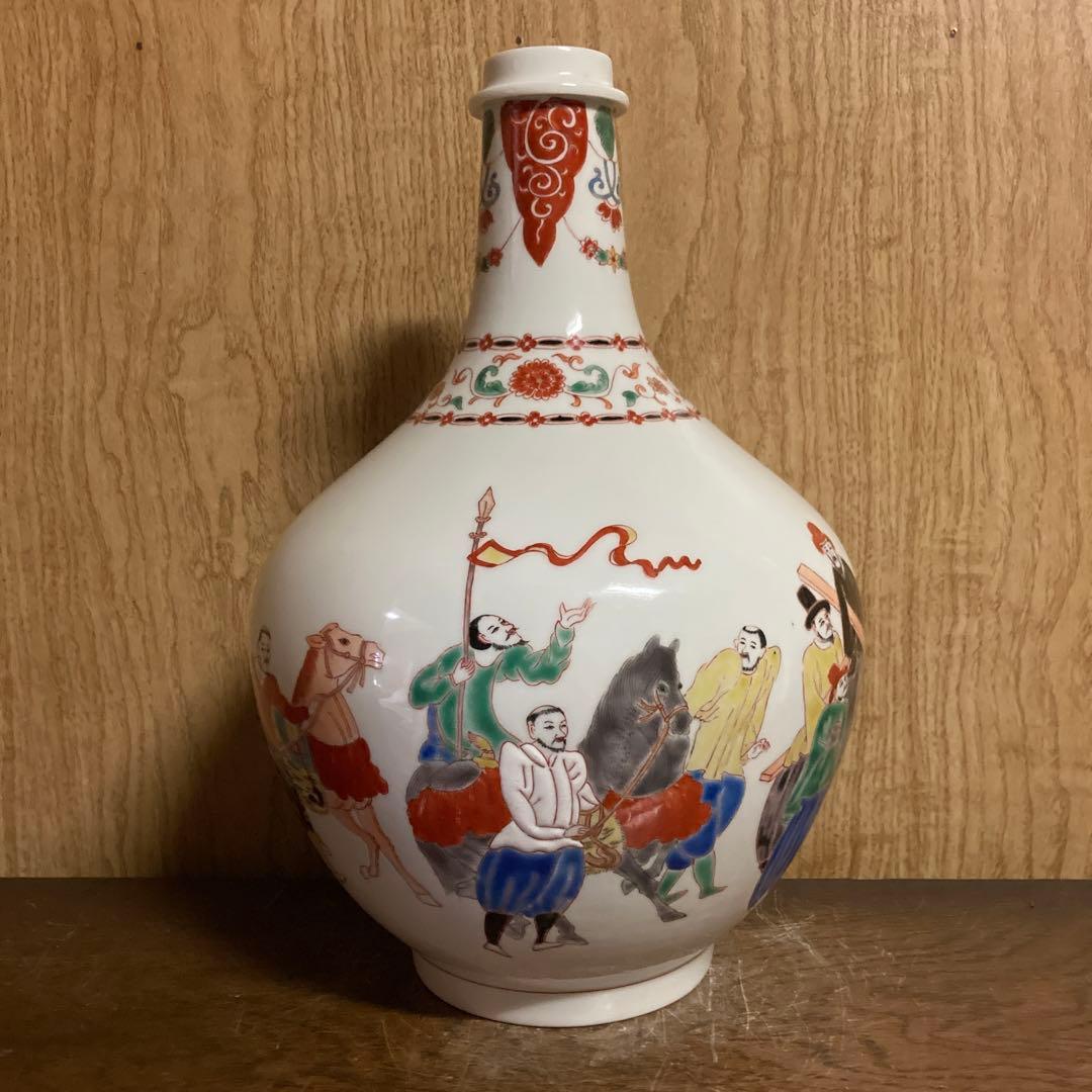 古伊万里　色絵　瓶　大徳利　南蛮人図