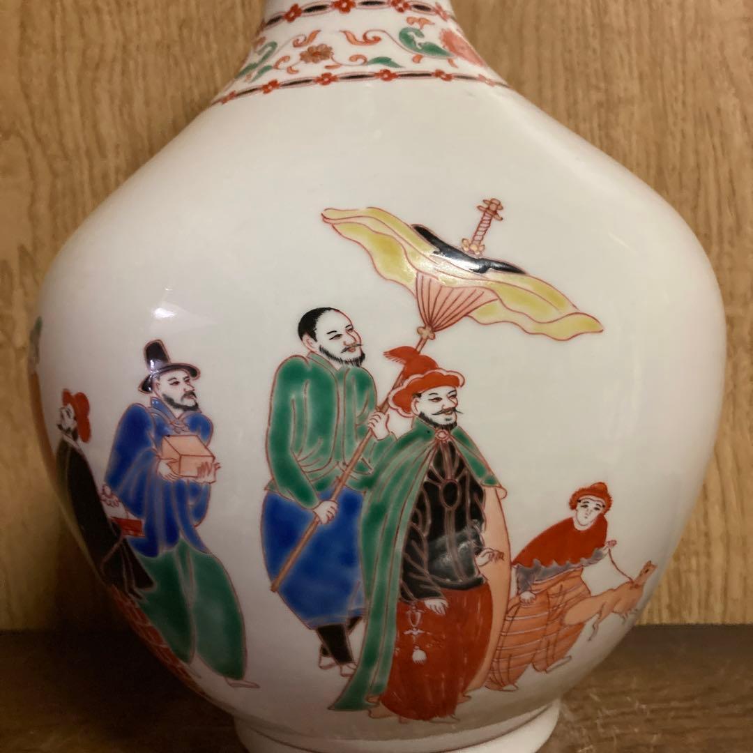 古伊万里　色絵　瓶　大徳利　南蛮人図