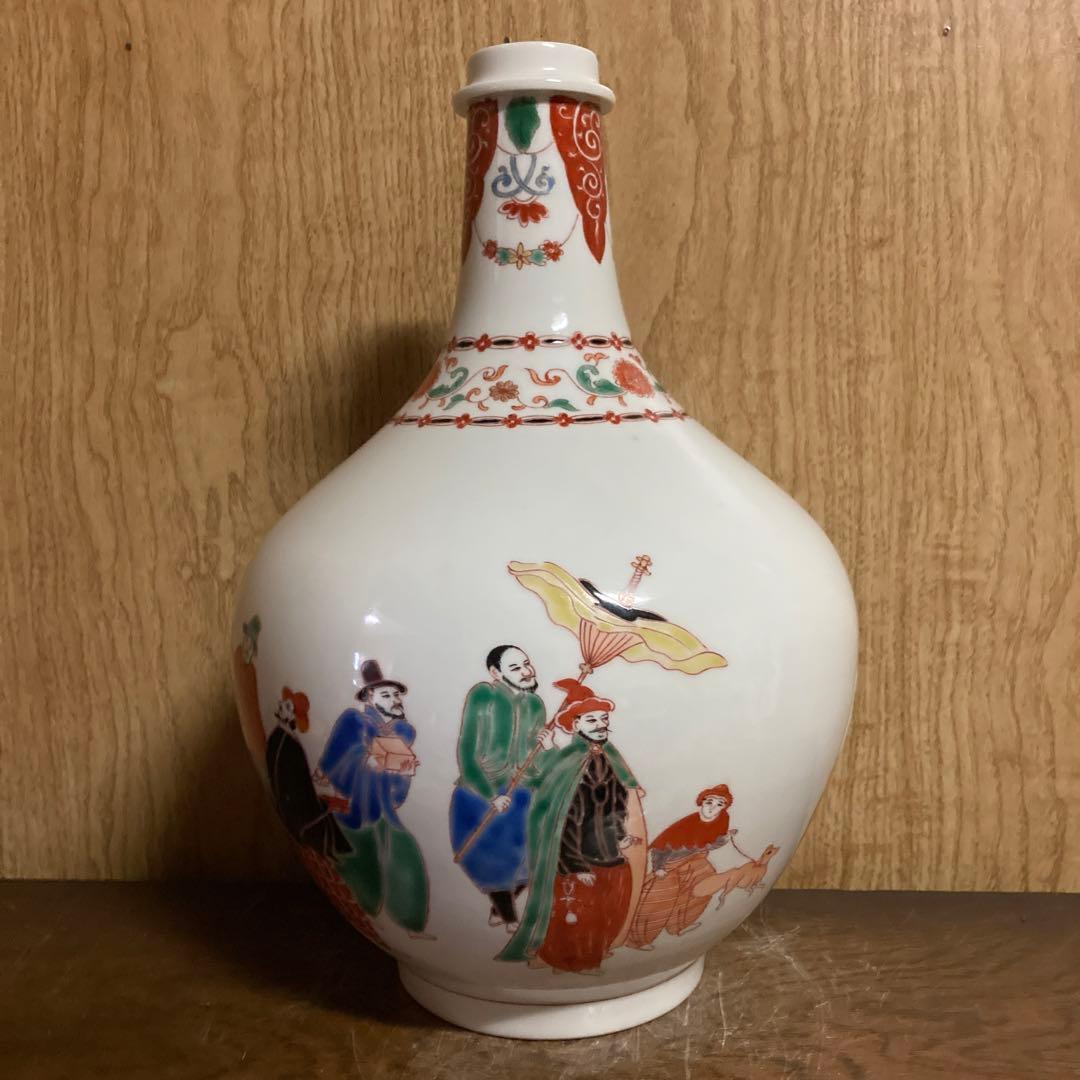古伊万里　色絵　瓶　大徳利　南蛮人図