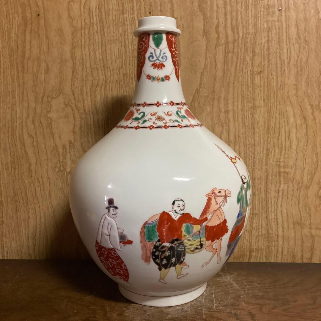 古伊万里　色絵　瓶　大徳利　南蛮人図
