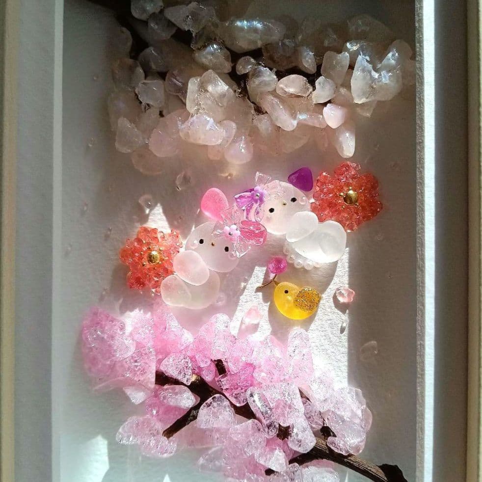 シーグラスアート　♡sakuraカクテル　ほろよい気分♡　✧春の桜を夢飛行✧