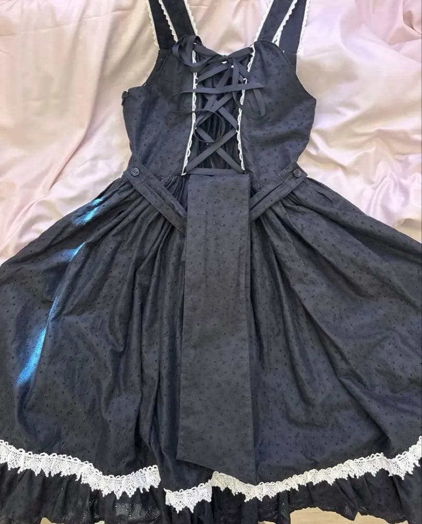 はわせ Floralジャンパースカート＆ミニリボンクリップセット 黒 BABY