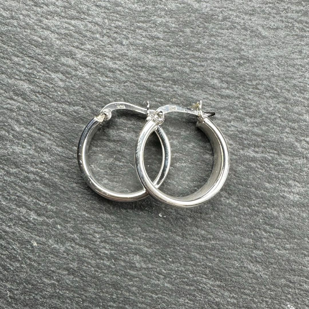 シルバー925 silver シンプルフラットフープピアス/軽研磨仕上げ