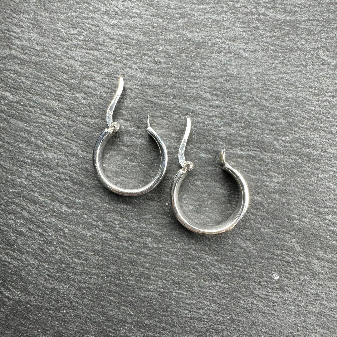 シルバー925 silver シンプルフラットフープピアス/軽研磨仕上げ