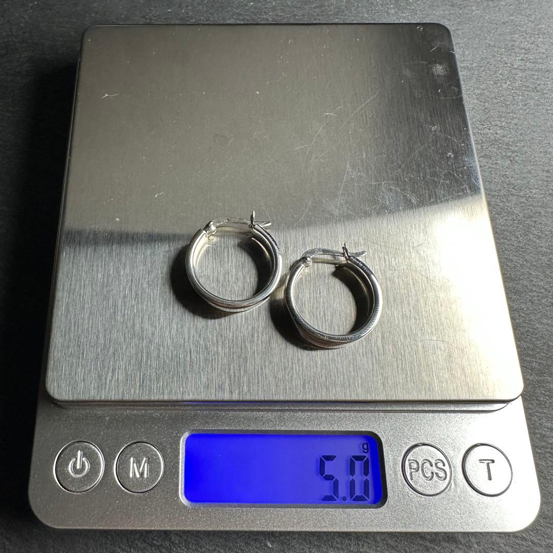 シルバー925 silver シンプルフラットフープピアス/軽研磨仕上げ