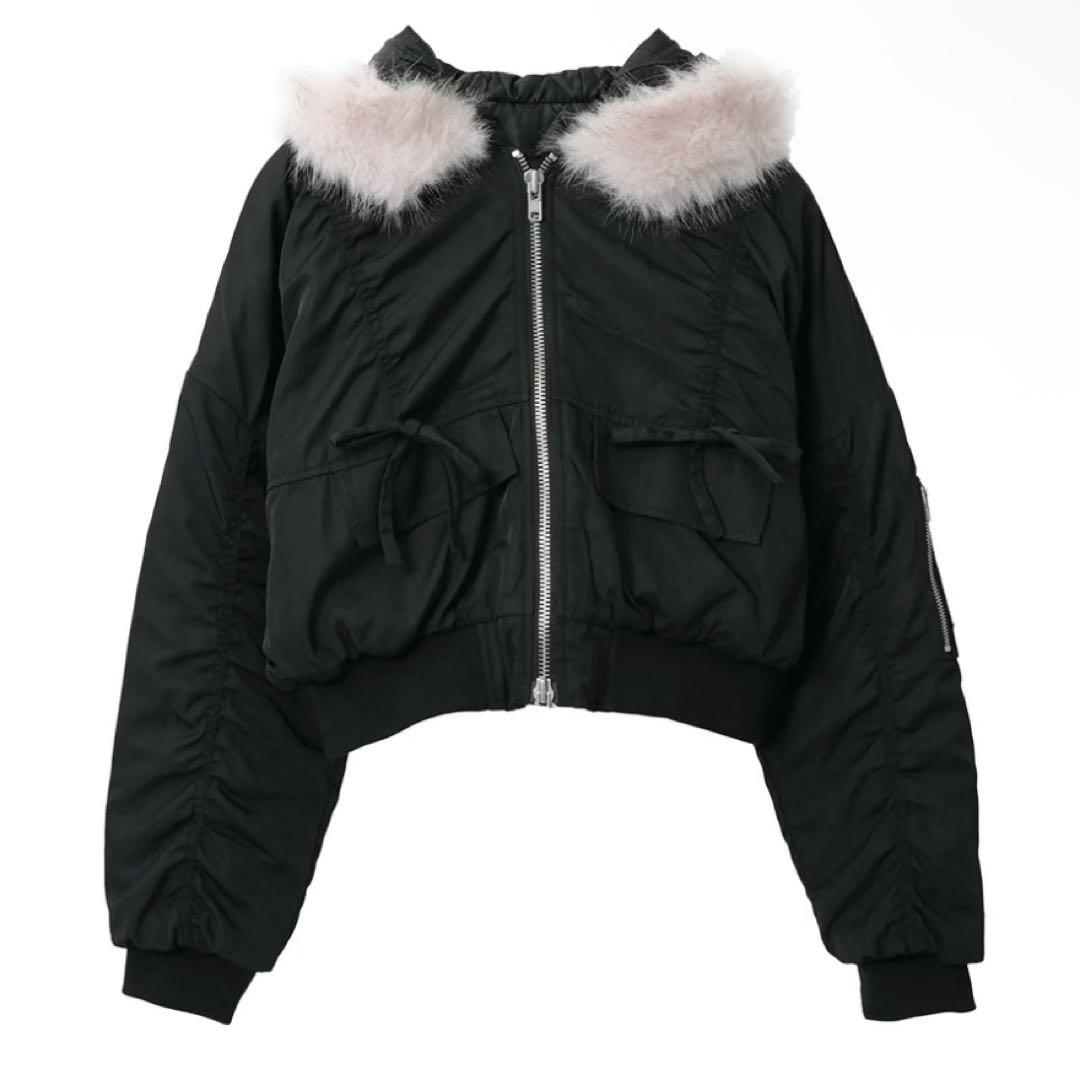 AmlyCity ファー付きN2Bジャケット ブラック