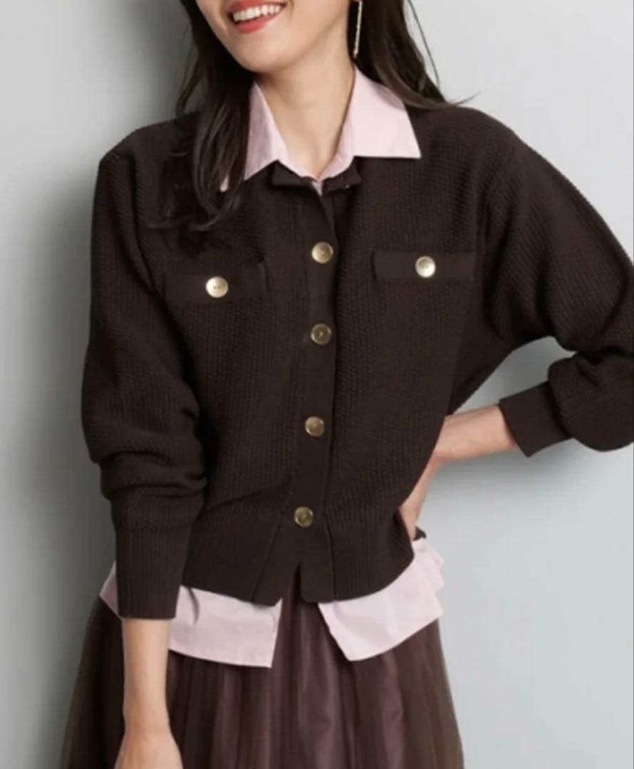 【美品】ジャスグリッティー 金ボタン ニットカーディガン ブラウン