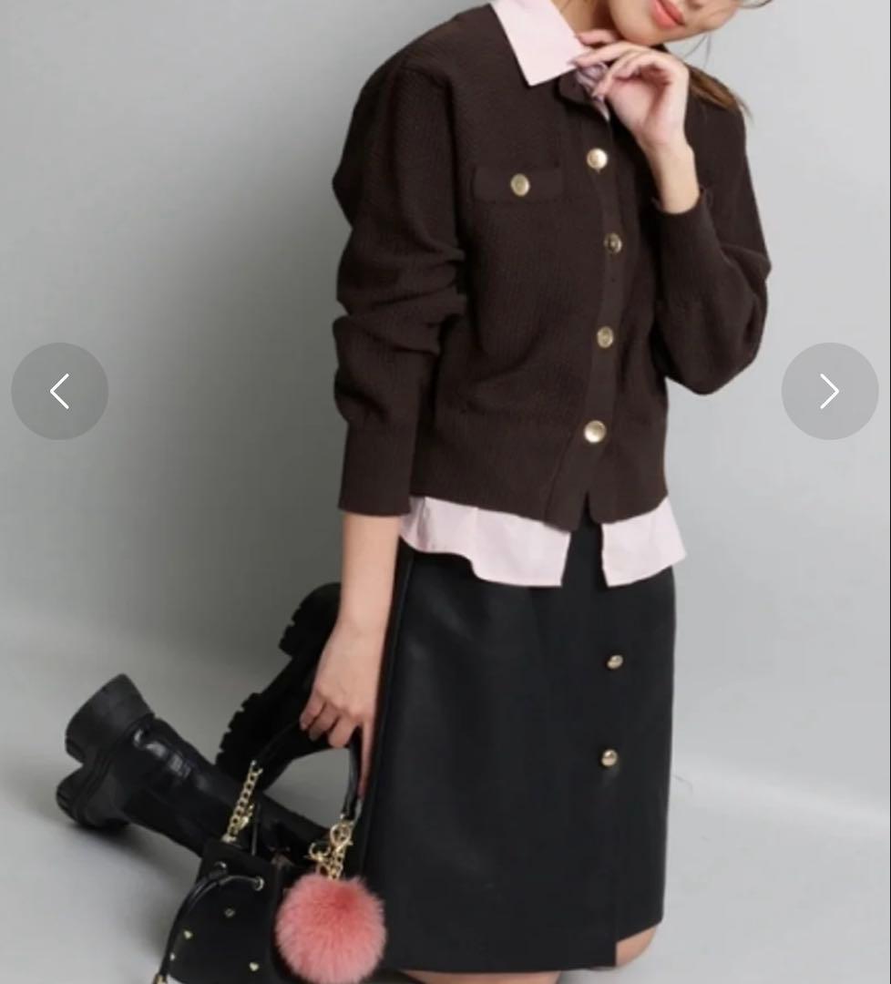 【美品】ジャスグリッティー 金ボタン ニットカーディガン ブラウン