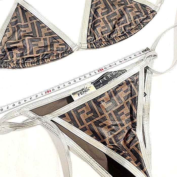 FENDI フェンディ FF ロゴ ズッカ 水着 ビキニ ブラウン シルバー