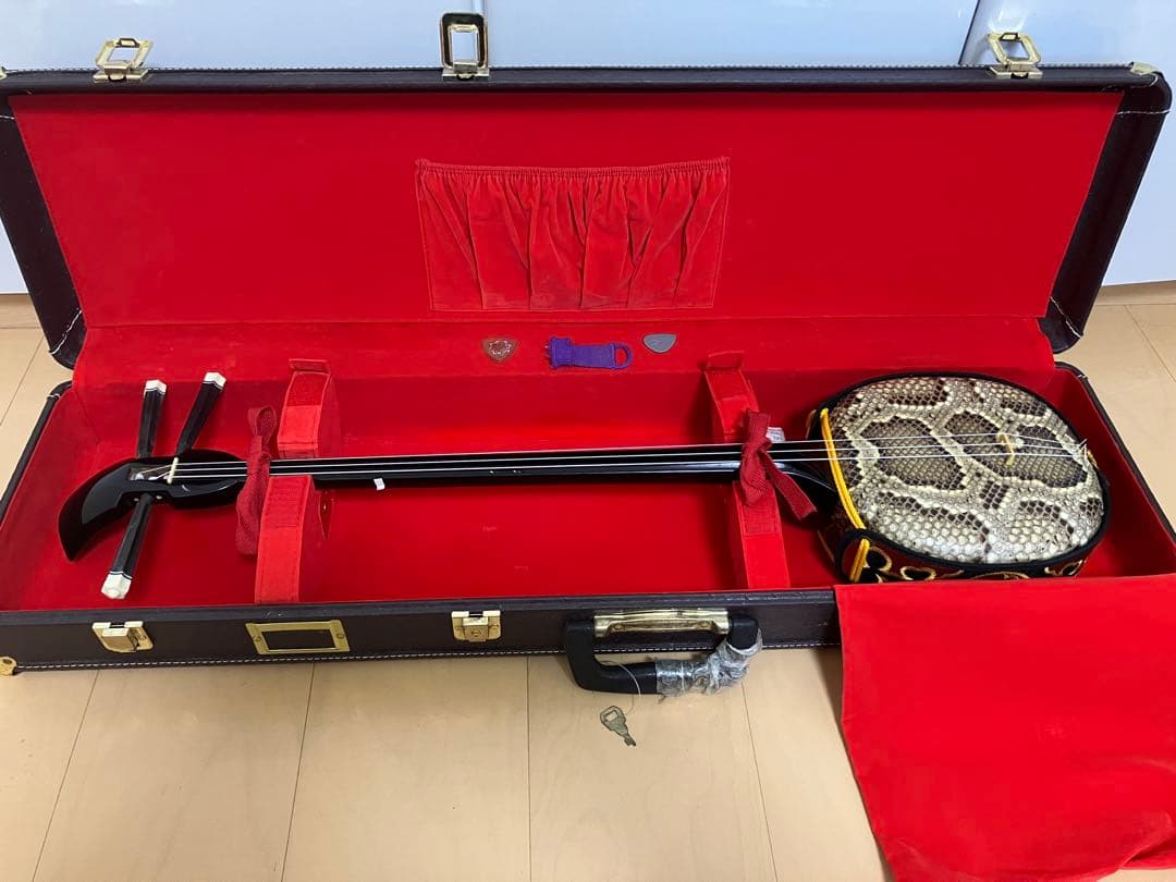 三線 本体 ヘビ皮 ケース付き