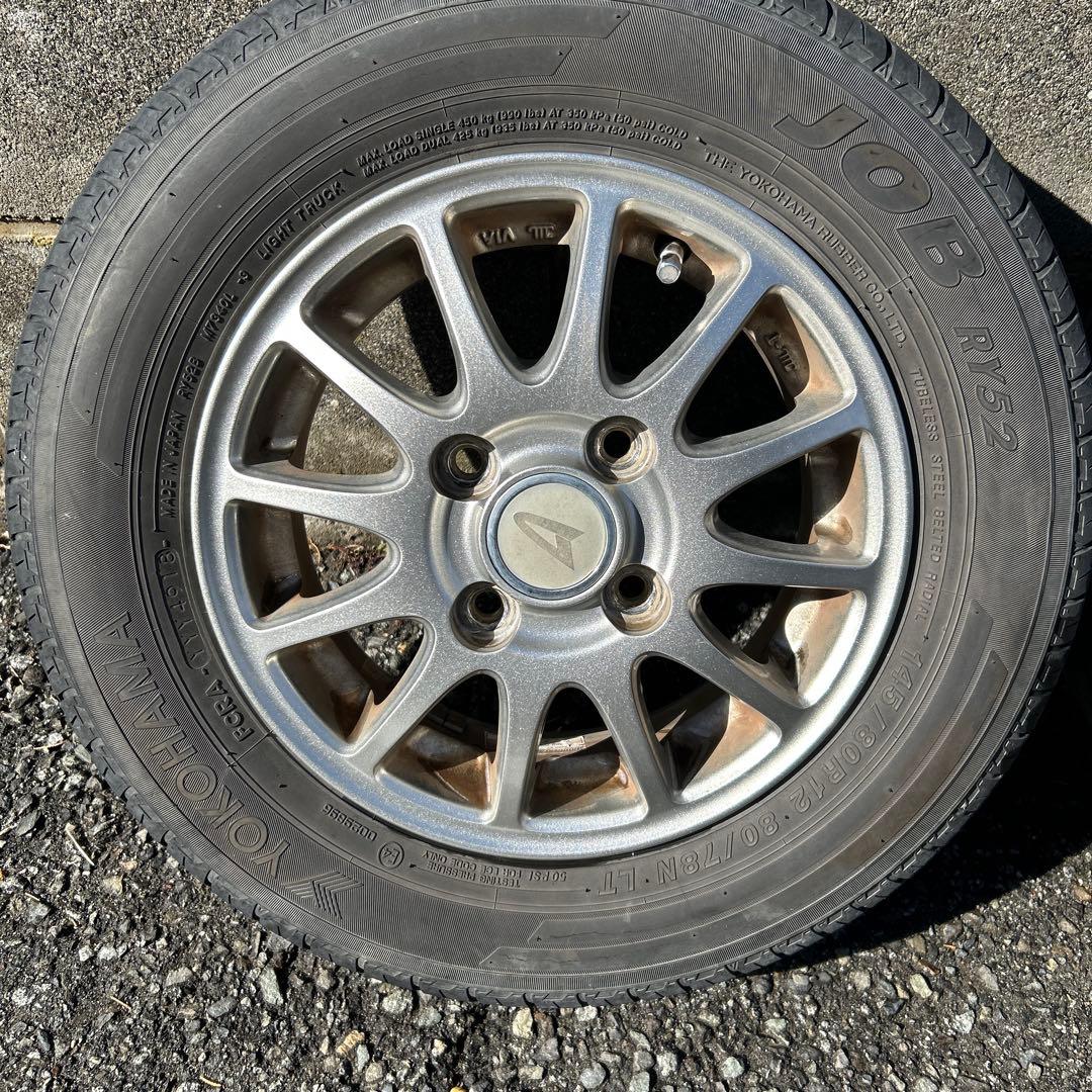 145/80R12アルミホイールとノーマルタイヤ４本セット送料込
