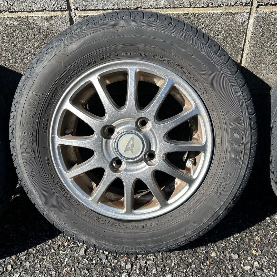 145/80R12アルミホイールとノーマルタイヤ４本セット送料込