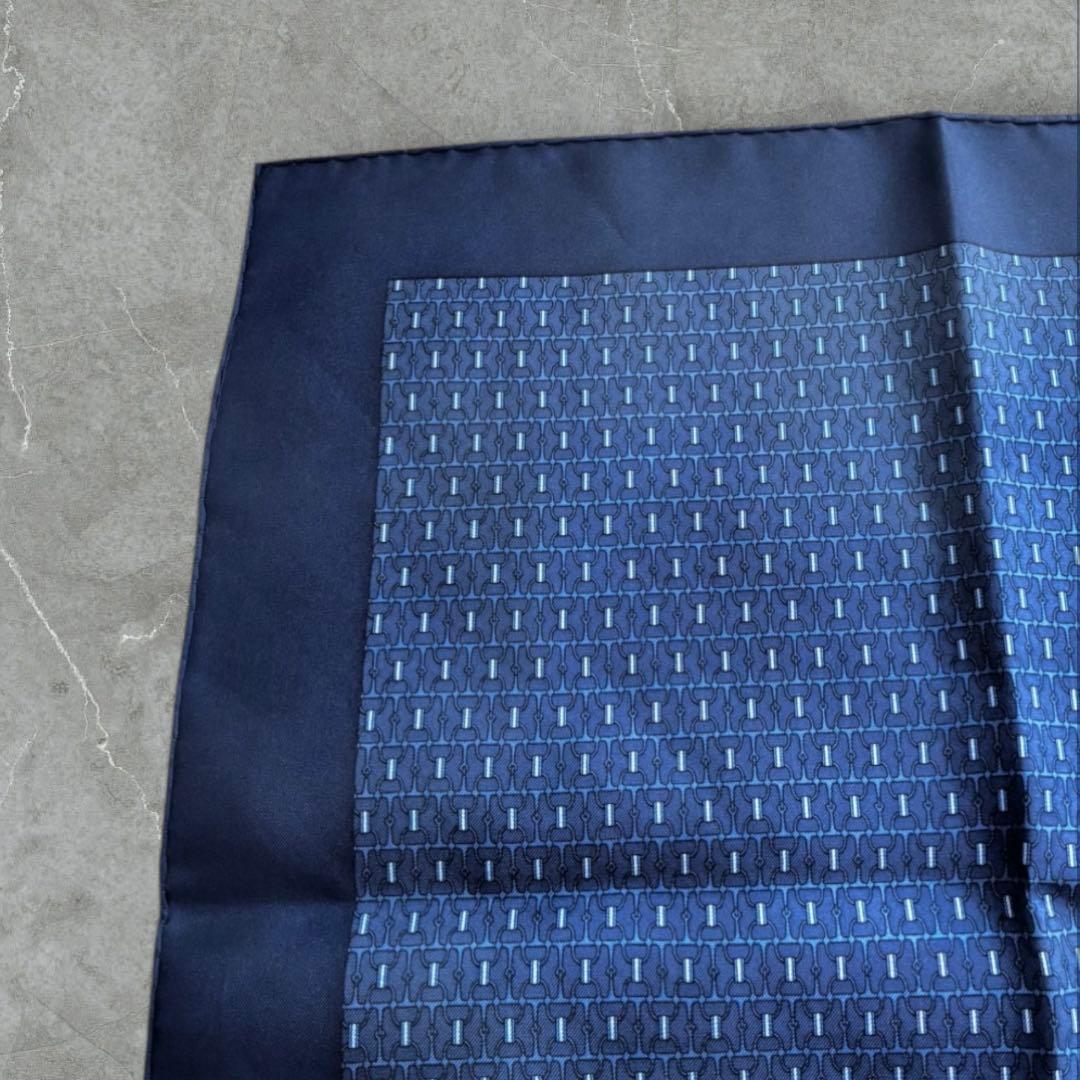 極美品✨エルメス メンズ ポケットチーフネイビーフランス製シルクフォーマルスーツ