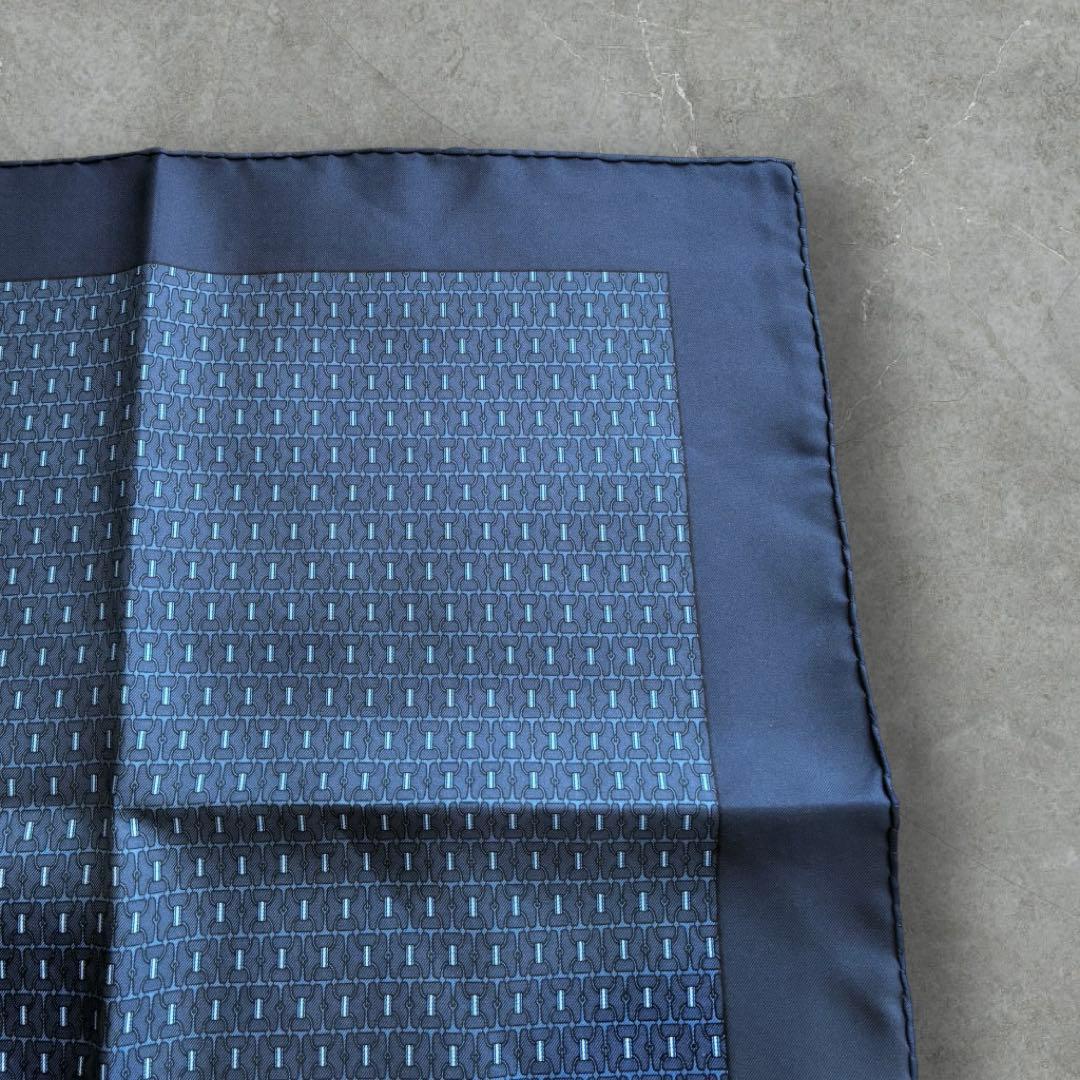 極美品✨エルメス メンズ ポケットチーフネイビーフランス製シルクフォーマルスーツ