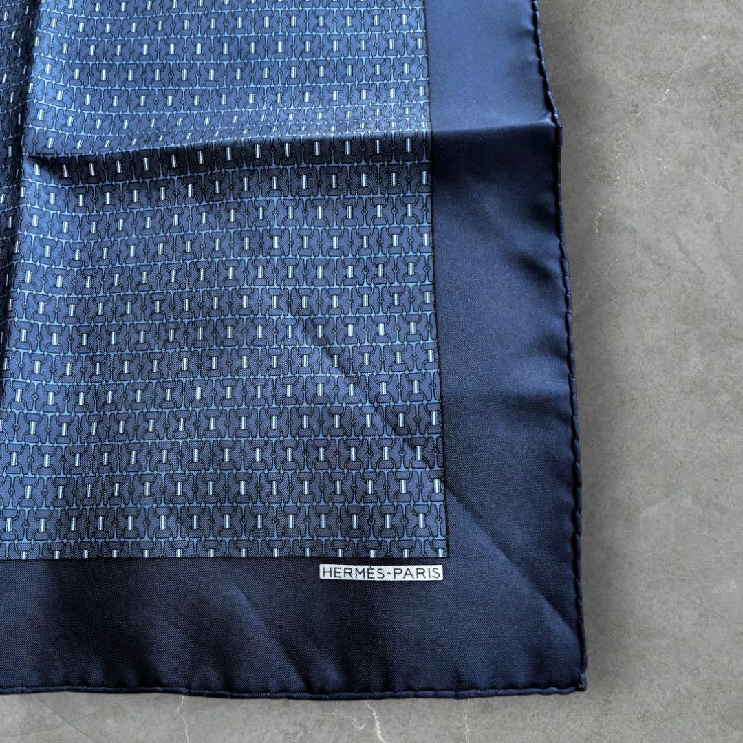 極美品✨エルメス メンズ ポケットチーフネイビーフランス製シルクフォーマルスーツ
