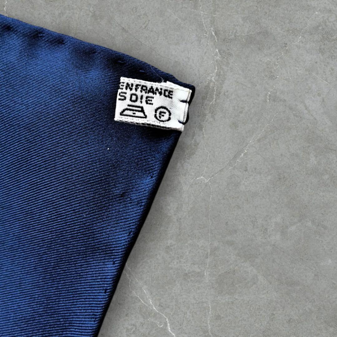 極美品✨エルメス メンズ ポケットチーフネイビーフランス製シルクフォーマルスーツ