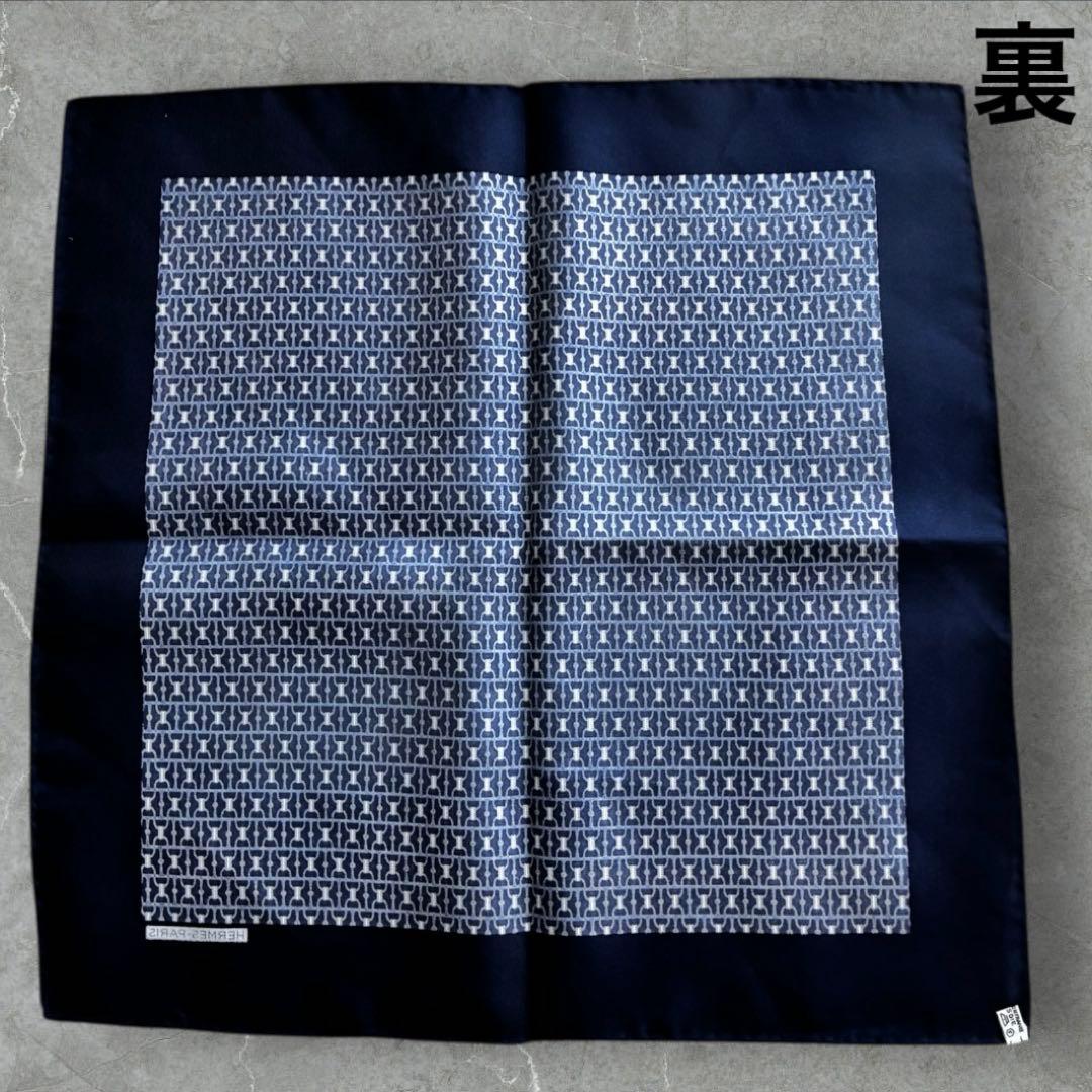 極美品✨エルメス メンズ ポケットチーフネイビーフランス製シルクフォーマルスーツ
