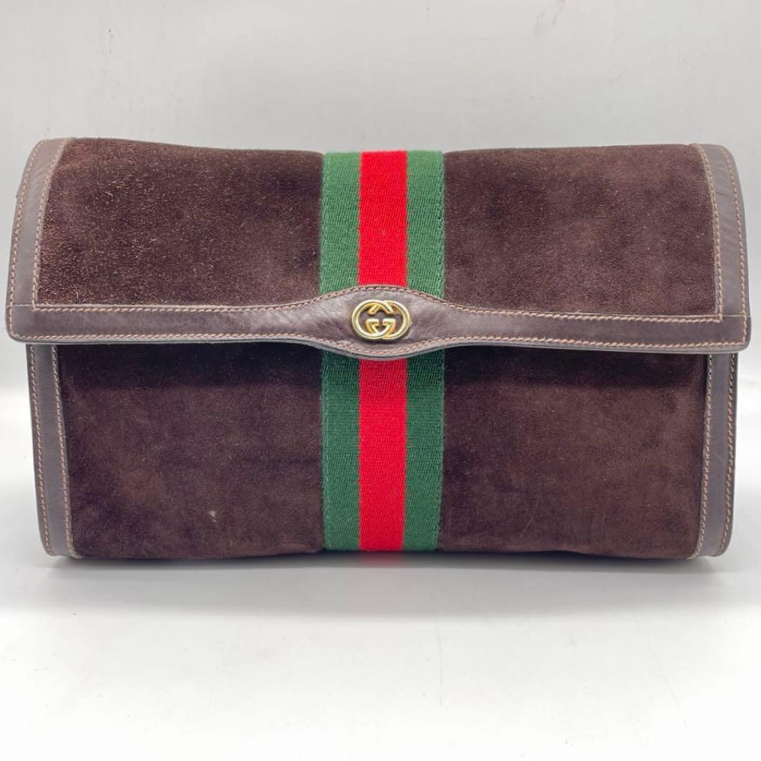 ●GUCCI クラッチバッグ●シェリーライン スエード グッチ レザー オールド